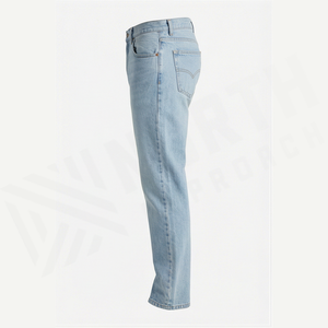 Jean en denim coupe droite délavé clair pour homme, taille haute, coupe classique, en coton, style décontracté, pantalon de printemps - Product Image 4