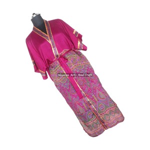 KL004 Collection Été 2026 – Robe de Nuit Longue en Soie Style Kimono Sari Vintage pour Femme, Longueur Complète, Bohème, Séchage Rapide, Fermeture à Cordon - Product Image 6