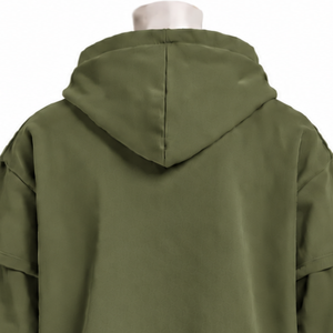 Sweat-shirt à capuche vert olive double couche, coupe oversize, manches superposées, épaules tombantes, épais, style streetwear décontracté - Product Image 4