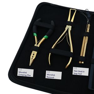 Kit d'outils professionnels en acier inoxydable de qualité chirurgicale pour extensions capillaires, micro-perles, pince à sertir à 3 trous, extracteur, fil à boucle et crochet - Product Image 2