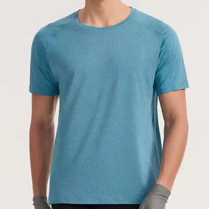 Nouveau T-shirt décontracté gris à manches courtes et col rond pour homme 2026, couleur unie, tricoté, respirant, séchage rapide, en tissu jersey polyester/coton - Product Image 4