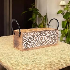 Porte-couverts artisanal en bois de manguier de qualité supérieure pour le rangement de la vaisselle dans la cuisine, design unique, fabricant indien, offre en gros - Product Image 1