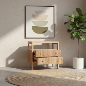 Mesa de Noche Contemporánea de Madera de Teca Sólida Estilo Japandi con Dos Cajones para el Hogar, Hotel, Sala de Estar, Dormitorio y Almacén - Product Image 4