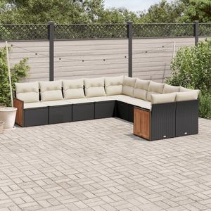 Conjunto de Sofás de Jardín Modernos para Exteriores, Ratán Sintético Negro con Cojines Color Crema, Diseño Contemporáneo Impermeable para Muebles de Patio - Product Image 3