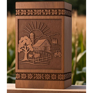 Handcrafted Wooden Urn with village River scene - Memorial Ashes urn Memorial Keepsake by AYAANS - Product Image 4