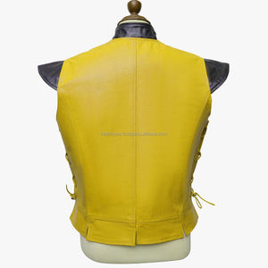 Chaleco de cuero amarillo con cordones de 2 lados hecho a mano transpirable con hebilla al por mayor de alta calidad Servicio OEM - Product Image 3