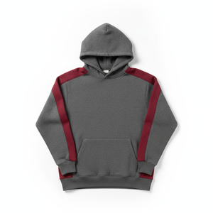 Sudadera Informal para Hombre, Color Gris, con Mangas Raglán Rojas, Sudadera Informal de Color Sólido, Felpa Francesa de Algodón, Corte Regular - Product Image 1