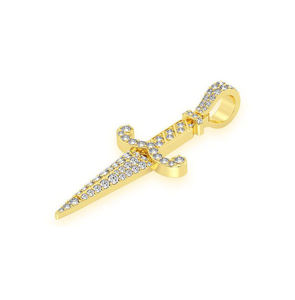 Pendentif unisexe en or massif 14 carats de qualité supérieure, grand poignard avec diamant de laboratoire VVS-VS, breloque exclusive, cadeau idéal pour homme - Product Image 1
