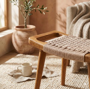 Minimalist Teak Wood Woven Rope <b>Stool</b> Modern Indoor Outdoor <b>Garden</b> Footrest Ottoman Luxury Patio Dressing Chair Home Furniture - Product Image 4