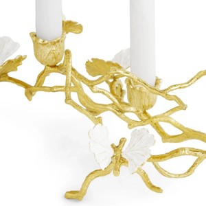 Magnifique chandelier en forme de branche dorée avec des feuilles blanches et trois supports pour la décoration de la maison - Product Image 6