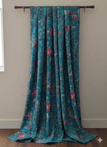 ผ้าพิมพ์ลายคอตตอนออร์แกนิค 100% คุณภาพพรีเมียม เป็นมิตรต่อสิ่งแวดล้อม |   ลายดอกไม้สีเขียวอมฟ้ารูปนก |   เสื้อผ้าเนื้อนุ่ม ระบายอากาศได้ดี น้ำหนักเบา - Product Image 2