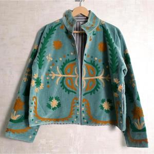 Indian Velvet Suzani Embroidery Jacket Boho Handmade Long Sleeve Designer Women Ethnic Winter <b>Coat</b> - Product Image 4