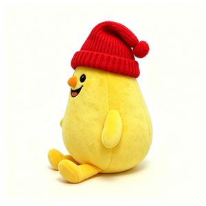 Peluche de limón personalizado con gorro de punto rojo, peluche de limón con gorro de pompón, almohada suave de limón, peluche de limón amarillo. - Product Image 2