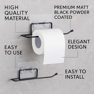 ที่ใส่กระดาษชำระแบบแขวนสีดำพร้อมชั้นวางและที่เก็บม้วนกระดาษสำรอง - Product Image 3
