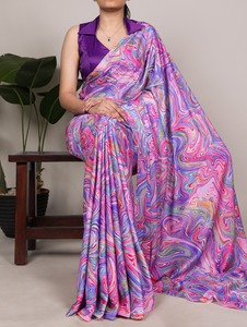 <b>Indian</b> Traditional Ethnic Casual Satin Silk Saree Digital Print Recycled Materials for All-season Daily Wear Festive Function - Product Image 2