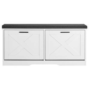 Banc de rangement à chaussures pour entrée de style farmhouse, 39,4 x 12,0 x 18,7 pouces, avec tiroirs rabattables, capacité de 440 lb, banc organisateur de chaussures étroit avec coussin - Product Image 1