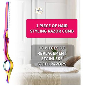 Hair Styling Razor Hair Thinning Comb Hair Texturizing Cutting Razor Comb with Replacement Stainless Steel Razors for - Product Image 4