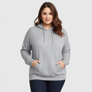 เสื้อฮู้ดดี้ผู้หญิงไซส์ใหญ่ ทรงปกติ ผ้าโพลีเอสเตอร์/ไนลอน ขนฟลีซ เสื้อกันหนาวมีกระเป๋าปักลาย รับผลิตแบบ OEM ODM - Product Image 4