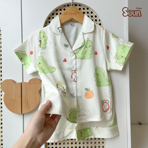 Ensemble de pyjamas pour enfants Seun style coréen, imprimé animaux, en coton doux, vêtements de nuit décontractés pour garçons et filles - Product Image 2