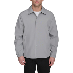 Men's Gray Windproof <b>Coach</b> Jacket With Zipper Closure Turn-down Collar Casual Outerwear Autumn Wear - Product Image 2