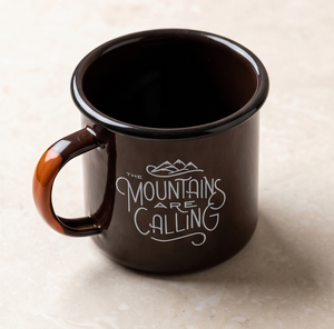 Special Outdoor Quote <b>Iron</b> Enamelware Cup Mountains Calling Hiking Theme Brown Coffee Drinkware Trade Supply Distribution Hub - Product Image 5