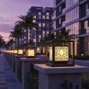 Lámpara de Columna LED Vintage con Diseño Floral, Decoración Vietnamita, para Exteriores, Jardín, Villa, Negra, E27, IP65, Acero, AC 220V (±10%) - Product Image 5
