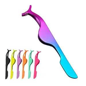 Segmented Cluster Makeup Tool Custom Logo Strip Lashes <b>Extension</b> Steel Color Eyelash Applicator Tweezers - Product Image 2