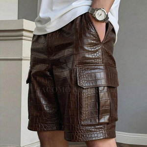 Affordable Price Genuine <b>Leather</b> Jorts For <b>Men</b> Mid Rise Straight Leg With Pocket Button Closure Fashion <b>Shorts</b> - Product Image 5