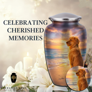 Pet Dog Cremation <b>Urn</b> Eco-Friendly 220 Cubic Inch Capacity Beach Ocean Sunset Theme <b>Large</b> Aluminum <b>Urn</b> for Ashes Memorial - Product Image 6
