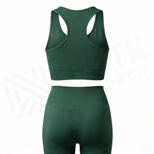 Conjunto de yoga de 2 piezas para mujer: sujetador deportivo acanalado con espalda cruzada y leggings de cintura alta - Product Image 2