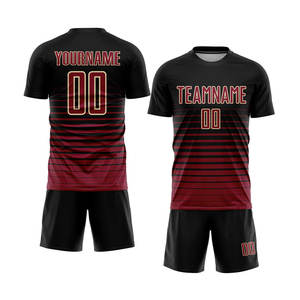 Ensemble de maillots de football 7V7 rayés noir et bordeaux personnalisés, respirant, sublimé, vêtements de sport d'équipe, manches courtes - Product Image 1