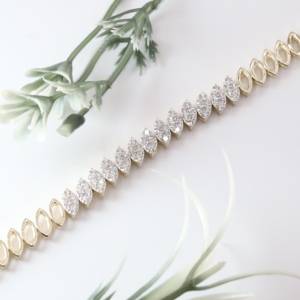 Classic Yellow Gold Marquise Link Tennis <b>Bracelet</b> Unique Half Pave Diamond Leaf <b>Chain</b> Fine Jewelry For <b>Men</b> Wholesale Gift - Product Image 2