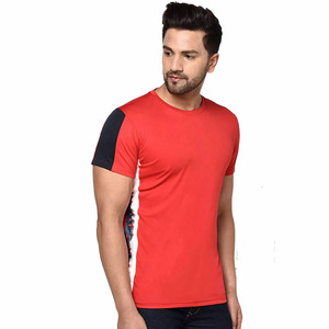 T-shirt à manches courtes pour homme, col rond, imprimé rouge uni, respirant, en polyester et coton tricoté, décontracté, pour l'été - Product Image 5
