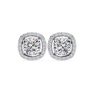 Cushion Diamond Halo Stud <b>Earrings</b> 18K Solid Gold 1 Ct Total 5.5 mm Center 1.1 mm Side Diamonds Fine Jewelry - Product Image 2