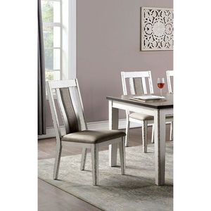 Set di 2 Sedie da Pranzo in Legno Massello, Classiche, Bianco Anticato/Grigio Caldo, con Seduta Laterale Unica Rivestita in Tessuto, Stile Rustico - Product Image 4