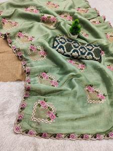 Sari indien en soie douce brodé, tendance, pour la saison des mariages, fabriqué au Pakistan, vente en gros pour femmes - Product Image 6