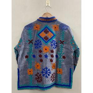 Handmade <b>Velvet</b> Embroidery <b>Jacket</b> With Mandarin Collar Full Sleeve Floral Pattern Autumn <b>Women's</b> Coat - Product Image 5