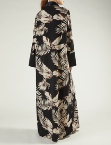 Elegent <b>Tropical</b> leaf print abaya Elegant long sleeve abaya Loose fit shawl collar <b>dress</b> Silk maxi <b>dress</b> for women - Product Image 4