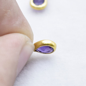 Natural Amethyst Pear Pendant Gold Plated Bezel <b>Set</b> Charm Birthstone Earring Wholesale Jewelry Connector Sold Per <b>Pc</b> - Product Image 5