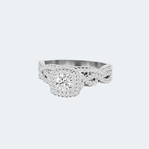 Anillo de compromiso y boda solitario con halo pavé de infinidad y tornojo en espiral, con diamante de corte radiante de 1.00 CTW de peso total, engaste de puntas y chapado en oro. - Product Image 2