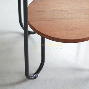 Round Wood <b>Coffee</b> <b>Table</b> Metal <b>Leg</b> Side <b>Table</b> Two Tier Accent <b>Table</b> <b>for</b> Living Room - Product Image 2