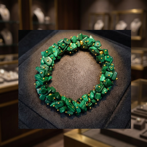 Bracelet artisanal en perles de pierres semi-précieuses (agate, malachite) de forme irrégulière, couleur verte, provenant du Gujarat - Product Image 1