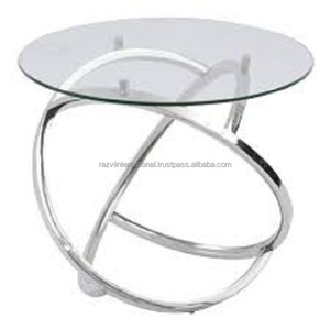 Mesa auxiliar curva de acero inoxidable y vidrio Mesa de centro elegante con material SS de primera calidad Pulido brillante - Product Image 1