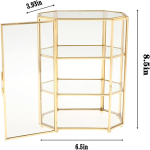 Boîte de rangement à bijoux et maquillage en verre doré à 3 niveaux, vitrine transparente en verre pour le rangement de bijoux et de cosmétiques, boîte en verre - Product Image 2