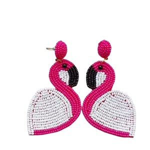 Flamingo Designer Beaded Earrings for Women Patriotic <b>Memorial</b> Day Orange White Blue Colour Fabric Material - Product Image 1