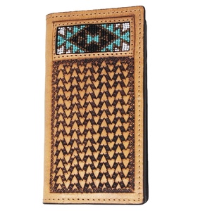 Cartera Larga de Cuero Genuino con Diseño a Rayas, Cierre de Cremallera, Estilo Bohemio, Unisex, Hecha en India - Product Image 1