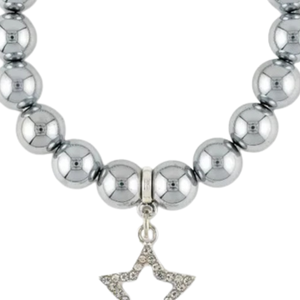Silver <b>Beaded</b> Bracelet with Silver Star Charm Stretch Fashion Jewelry Elegant Wrist Accessory Gift for Women Daily Wear - Product Image 5