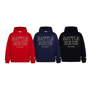 Battle House Hoodie Men's Cotton French Terry <b>Glitter</b> Print Casual Autumn Regular Fit Front Logo <b>Red</b> Navy Black - Product Image 1