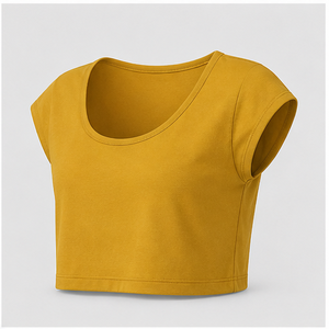 T-shirt court ajusté jaune moutarde à col rond et manches courtes pour femme WTS-0133 - Product Image 3