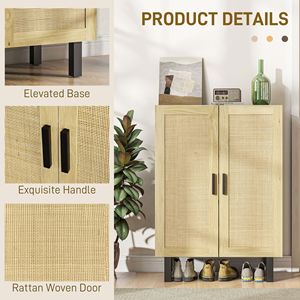 Mobile da Cucina Boho Nero e Rovere Naturale con 2 Ante in Rattan, Ripiani Regolabili per Sala da Pranzo, per Uso in Villa - Product Image 5